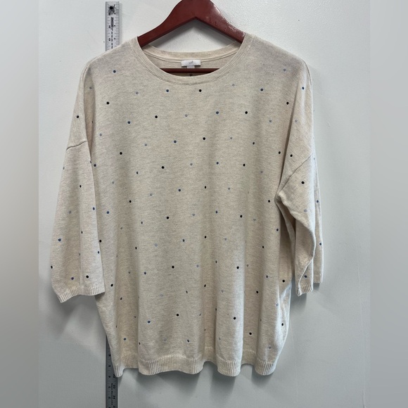 J Jill Pullover Oatmeal Polka Dot Embroider Elbow Sleeve Sweater Women’s XL - Picture 1 of 7